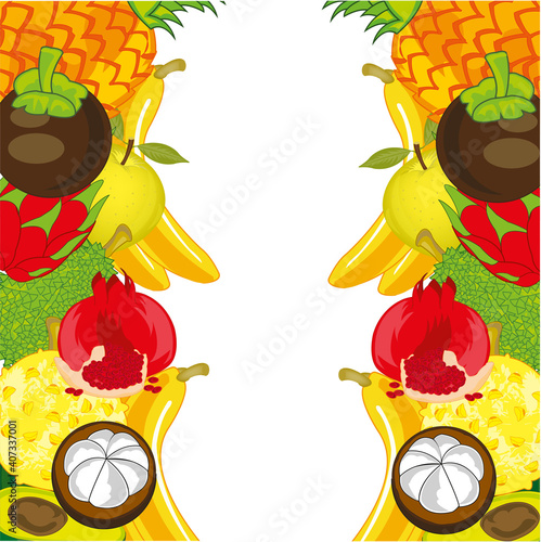 Decorative background from exotic fruit on white
