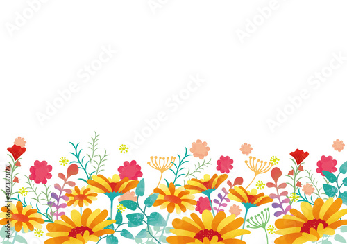 カラフルな水彩風の花のフレーム © okaka08