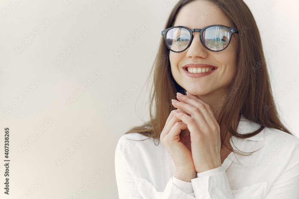 Girl in a office. Woman in a white shirt. Lady in a glasses. Girl in a office. Woman in a white shirt. Lady in a glasses.