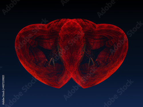 Two Red Hearts Joined floating on a deep blue background © Manpreet
