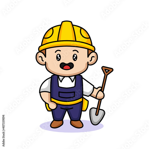 Cute male kid with construction worker costume