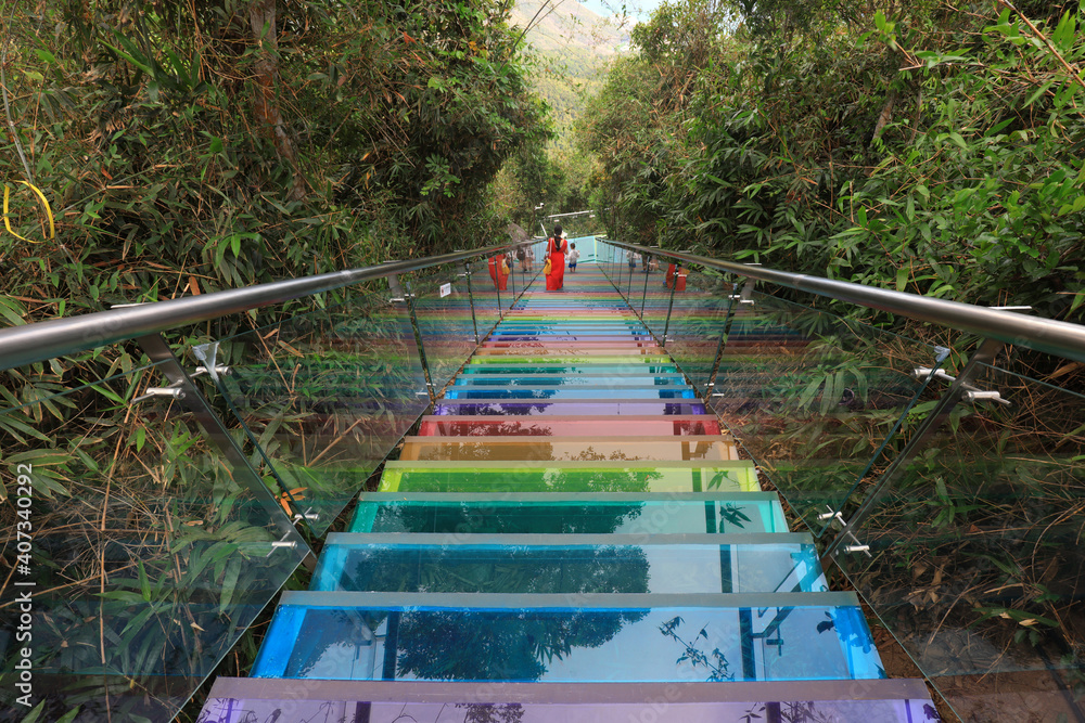 Sea view glass trestle building scenery, Sanya City, Hainan Province, China Sea view glass trestle building scenery, Sanya City, Hainan Province, China