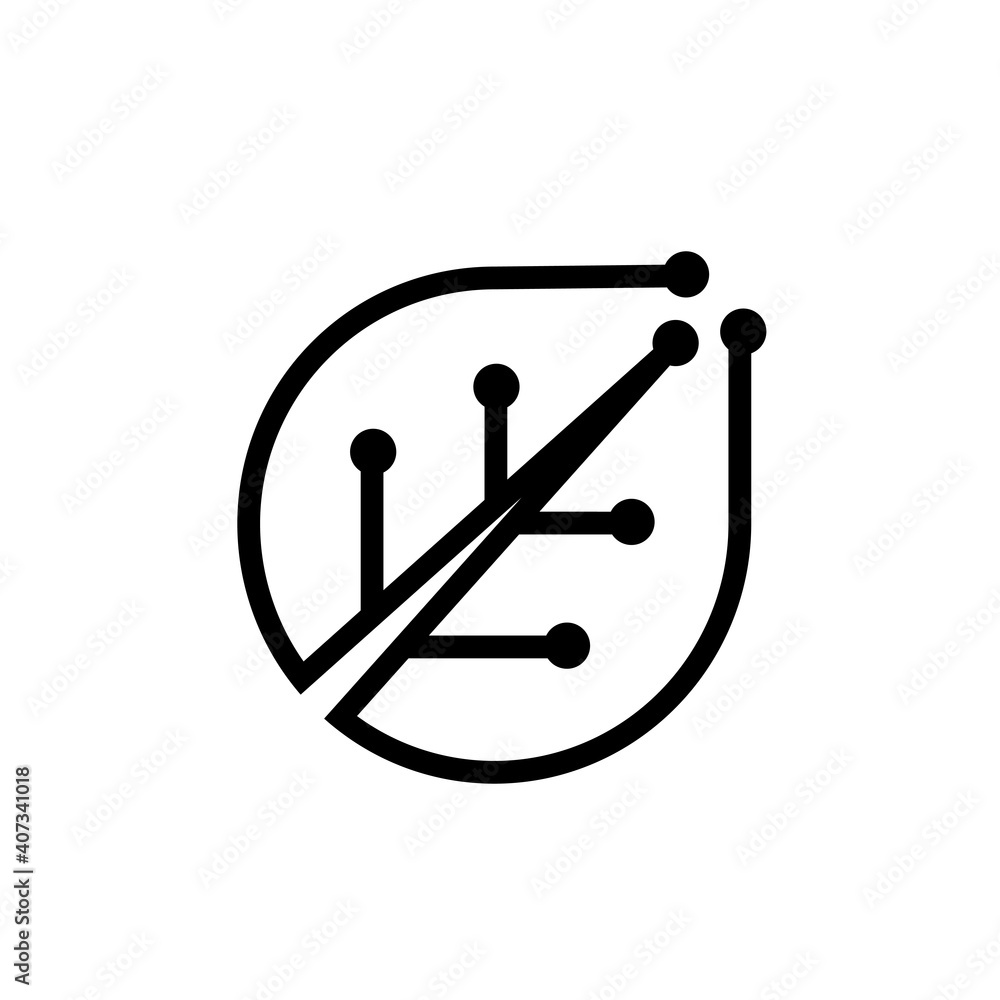 technology leaf logo line concept black color, nature, and technology design technology leaf logo line concept black color, nature, and technology design