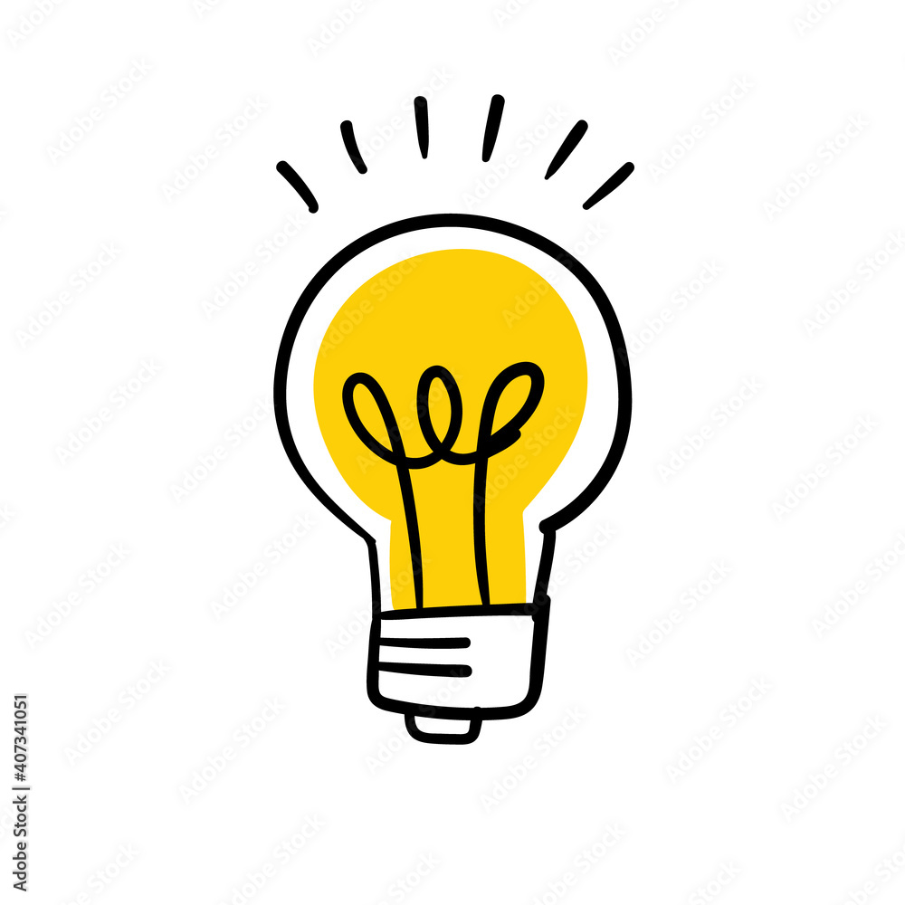 Vettoriale Stock Light bulb doodle shinning. Electric lamp symbol of idea  and solution. | Adobe Stock
