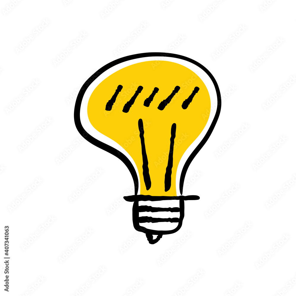 Hand drawn lightbulb. Idea and solution icon doodle. Handmade illustration of electric lamp. Hand drawn lightbulb. Idea and solution icon doodle. Handmade illustration of electric lamp.