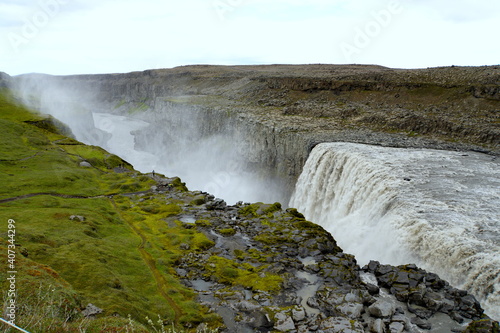 Beautiful view of Dettifoss  a waterfall in Vatnajokull National Park in Northeast Iceland in the summer