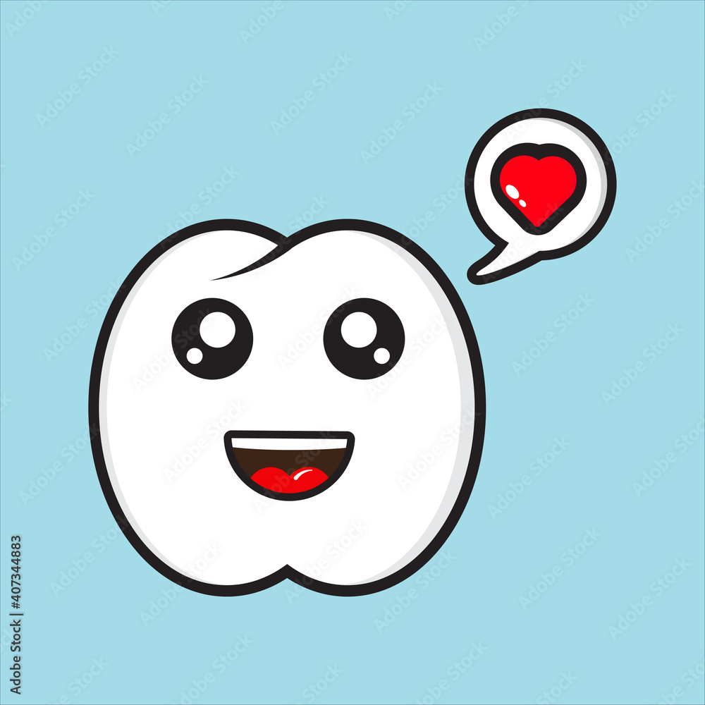 cute mascot character with love, tooth character eps 10 vector on white background cute mascot character with love, tooth character eps 10 vector on white background