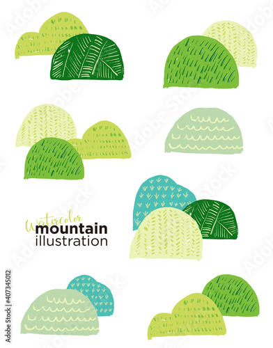 水彩風の山のベクターイラスト背景