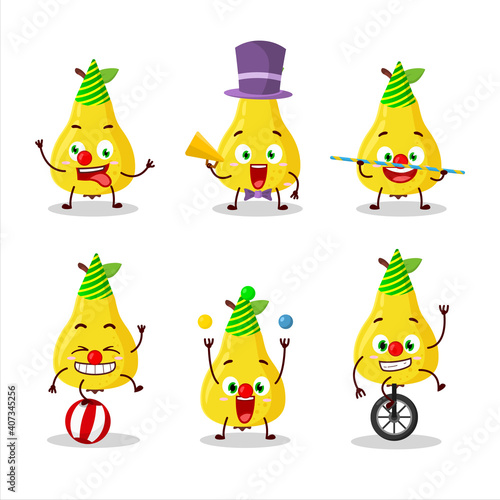 Cartoon character of yellow pear with various circus shows © kongvector