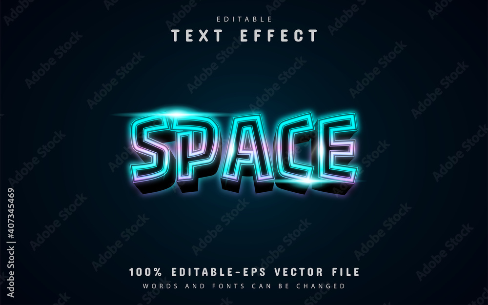 Space text, blue neon text effect