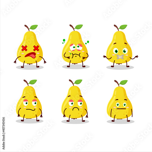 Yellow pear cartoon character with nope expression