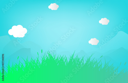 青空と草原の背景コピースペース素材
