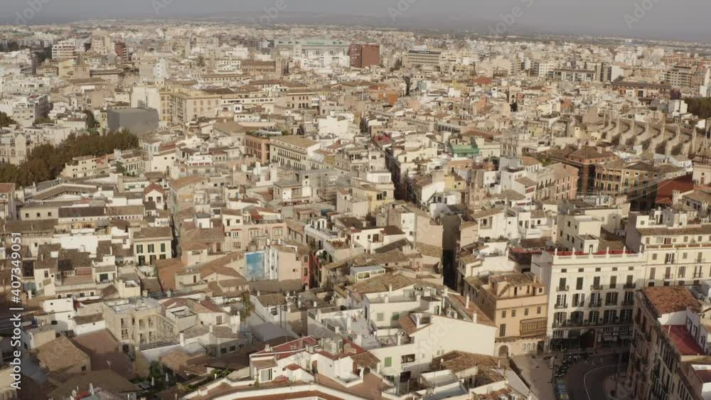 The historic part of the city of Palma Spain dron 4K video. Aerial view of the central streets with beautiful architecture of old and new houses. The historic part of the city of Palma Spain dron 4K video. Aerial view of the central streets with beautiful architecture of old and new houses.