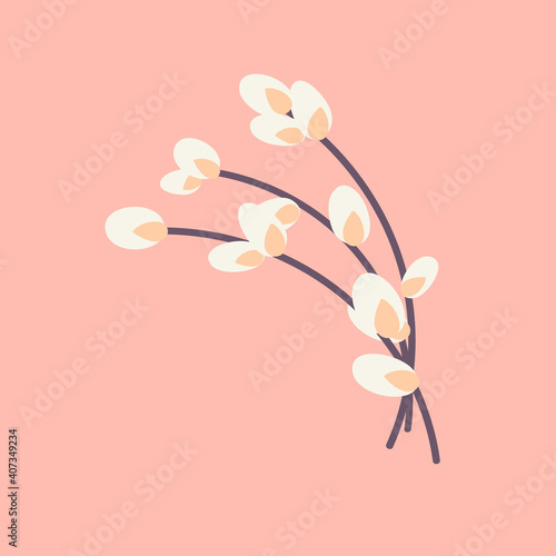 Willow twig Easter willow.Flat vector illustration. Design for Easter, packaging