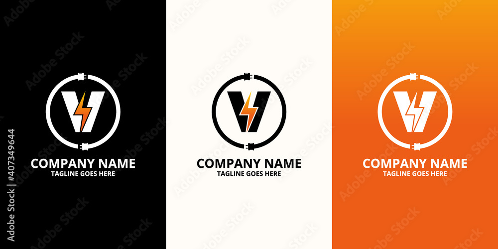 Flash initial letter V Logo Icon Template. Illustration vector graphic. Design concept Electrical Bolt and electric plugs With letter symbol. Perfect for corporate, more technology brand identity Flash initial letter V Logo Icon Template. Illustration vector graphic. Design concept Electrical Bolt and electric plugs With letter symbol. Perfect for corporate, more technology brand identity