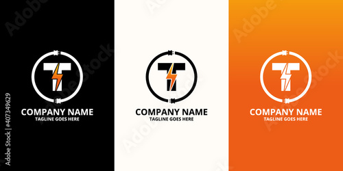 Flash initial letter T Logo Icon Template. Illustration vector graphic. Design concept Electrical Bolt and electric plugs With letter symbol. Perfect for corporate, more technology brand identity