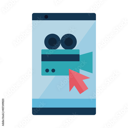 Digital marketing videocamera with cursor in smartphone flat style icon vector design