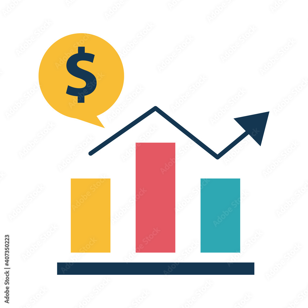 Digital marketing bars chart with money bubble flat style icon vector design Digital marketing bars chart with money bubble flat style icon vector design