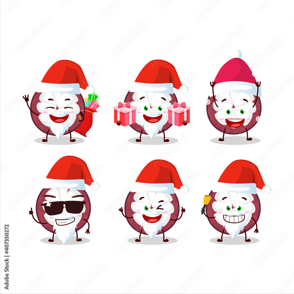 Santa Claus emoticons with slice of mangosteen cartoon character