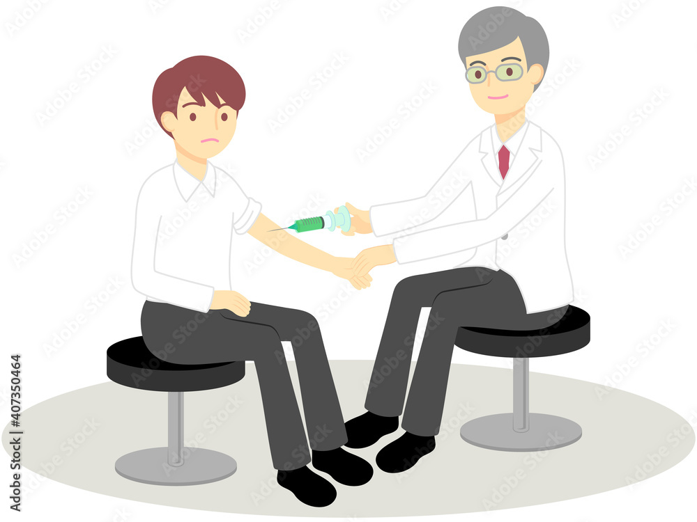予防接種を受ける男性と医師/Illustration of a man and a doctor being vaccinated 予防接種を受ける男性と医師/Illustration of a man and a doctor being vaccinated