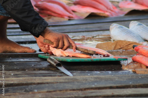 fisherman preparing fish