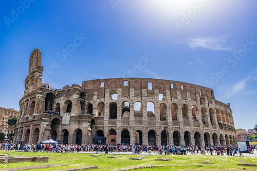 The Colosseum or Coliseum, also known as the Flavian Amphitheatre, is an oval amphitheatre in the centre of the city of Rome, Italy. photo