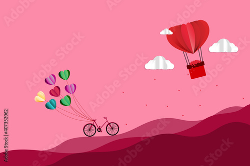 illustration of love and valentine day, paper art and digital craft style.