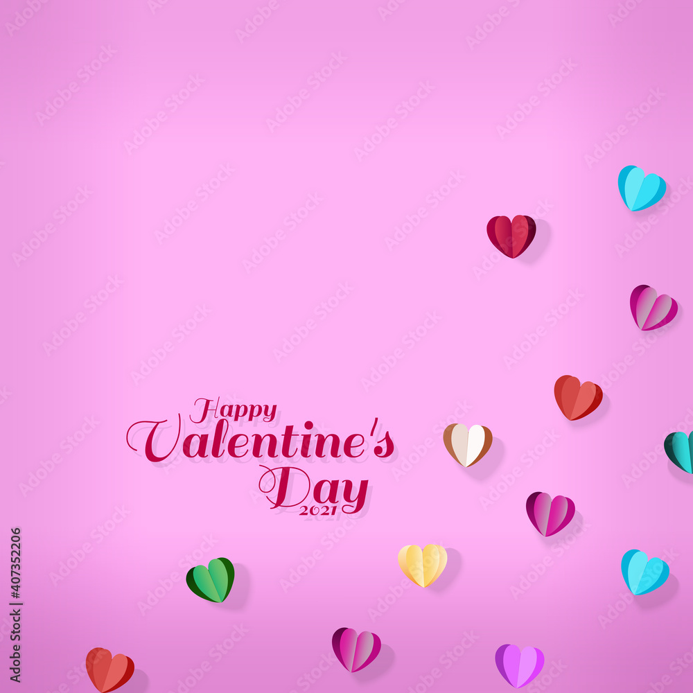 Paper elements in shape of heart flying on pink background. vector illustrator of Valentine's Day greeting card design.