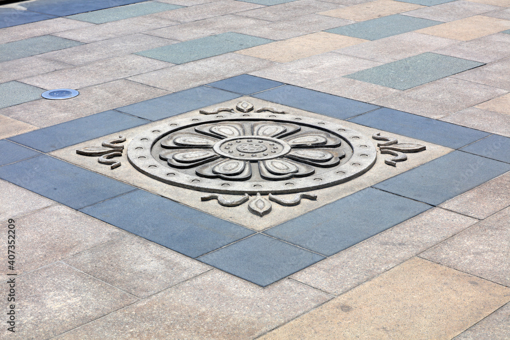 Decorative patterns on the ground of Nanshan Guanyin square, Sanya, Hainan, China