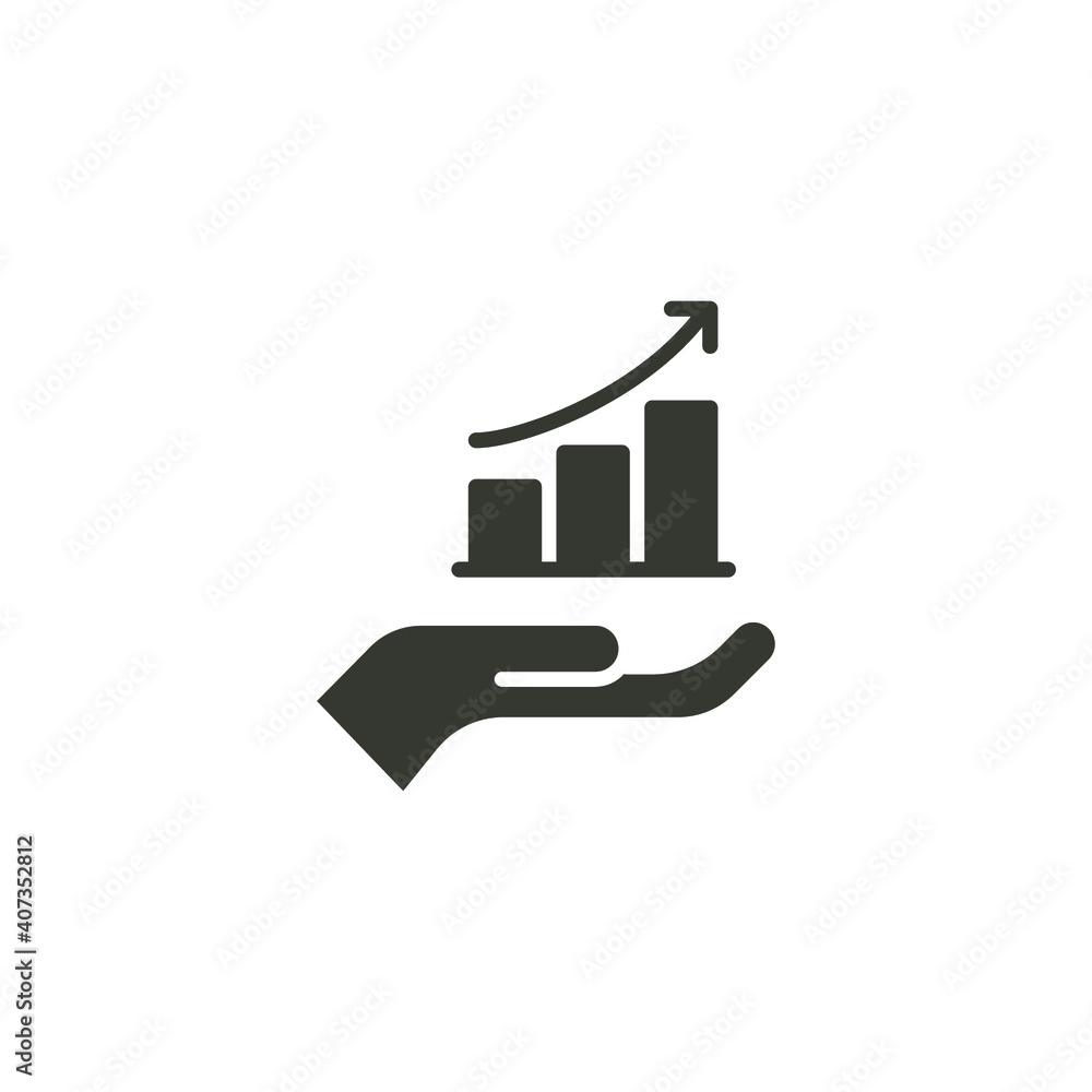 Hand and profit icon. Solid style for web template and app. Future, pick, revenue, business, achievement, chart, diagram, vector illustration design on white background. EPS 10 Hand and profit icon. Solid style for web template and app. Future, pick, revenue, business, achievement, chart, diagram, vector illustration design on white background. EPS 10