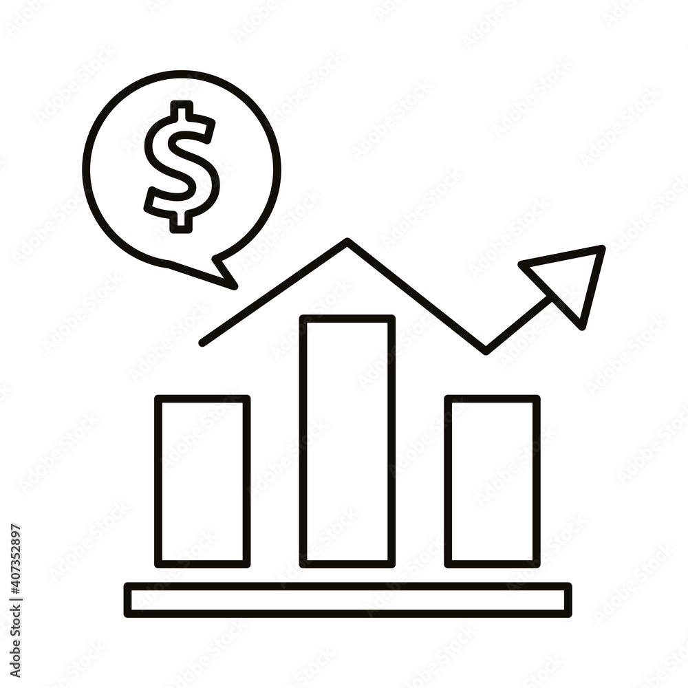Digital marketing bars chart with money bubble line style icon vector design Digital marketing bars chart with money bubble line style icon vector design
