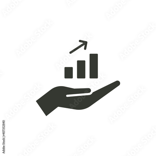 Hand and profit icon. Solid style for web template and app. Future, pick, revenue, business, achievement, chart, diagram, vector illustration design on white background. EPS 10