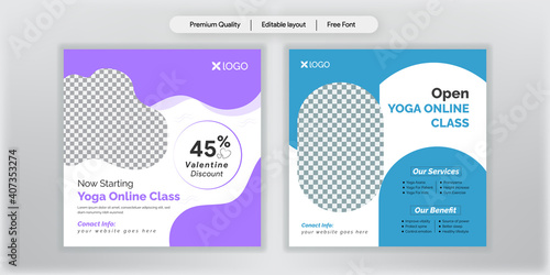 yoga or meditation valentine's training promotional discount offer social media post, banner, card, & fitness concept.