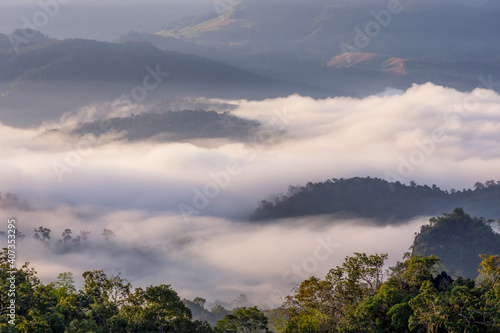 Beautiful morning fog in the valley of northern Thailand, Mae Hong Son, Ban Ja Bo.
