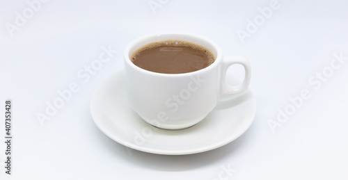 hot coffee in classic white coffee cup isolated on white background with clipping path 