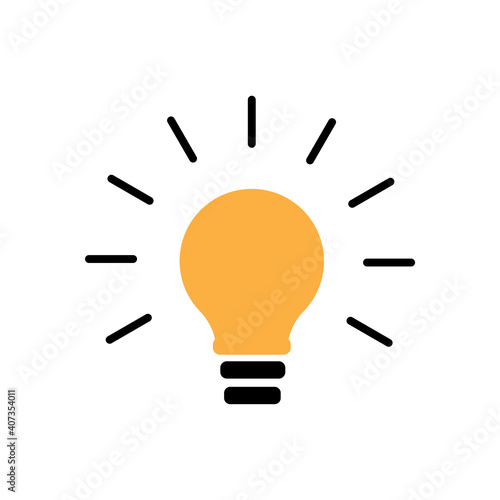 Light yellow bulb black rays. Business idea concept. Vector illustration, flat design. Stock image. EPS 10.