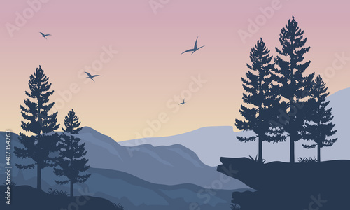 Beautiful atmosphere in the afternoon with nice nature scenic. Vector illustration
