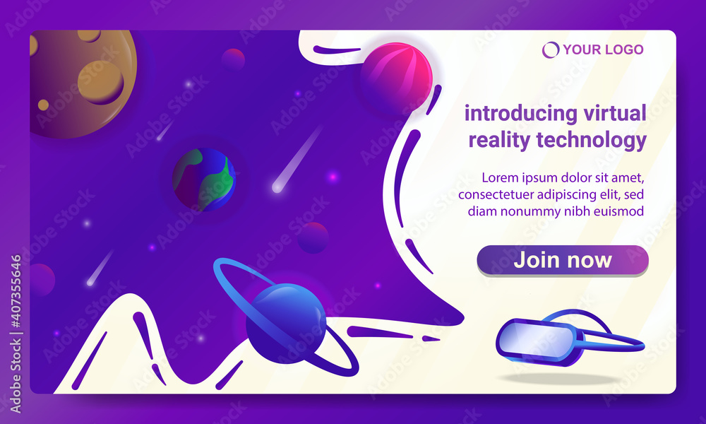 Beautiful illustration landing page template, virtual reality and planetarium concept