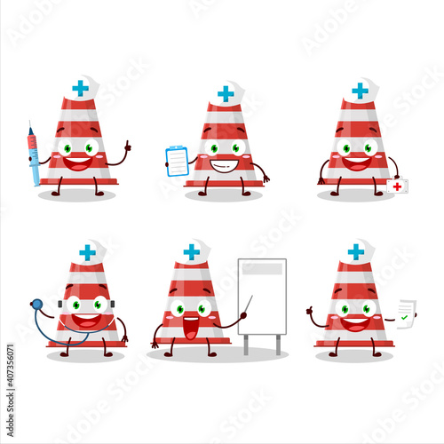 Doctor profession emoticon with red traffic cone cartoon character