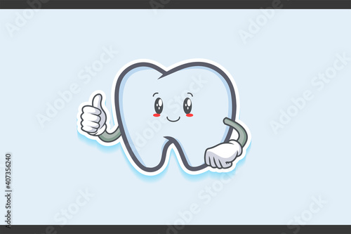 SLIGHTLY SMILE FACE, SLIGHTLY, SMILING, SMILE Face Emotion. Thumb up Hand Gesture. Tooth Cartoon Drawing Mascot Illustration.