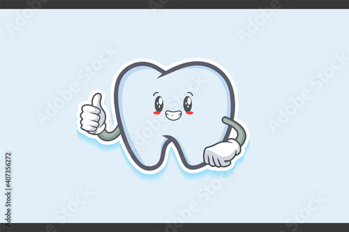 SMILING, HAPPY, GRIN SMILE Face Emotion. Thumb up Hand Gesture. Tooth Cartoon Drawing Mascot Illustration.