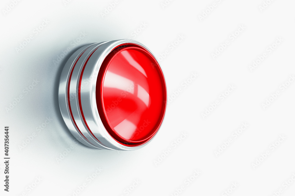 Red button on white background. The button to launch a nuclear missile or the beginning of a war. 3d illustration. Red button on white background. The button to launch a nuclear missile or the beginning of a war. 3d illustration.