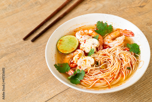 noodles with spicy soup and shrimps (Tom Yum Kung)