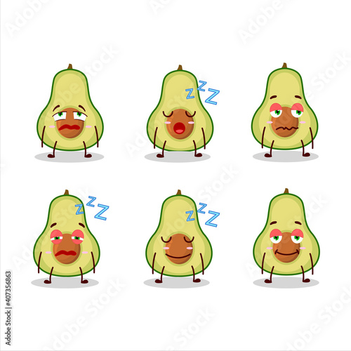 Cartoon character of slice of avocado with sleepy expression