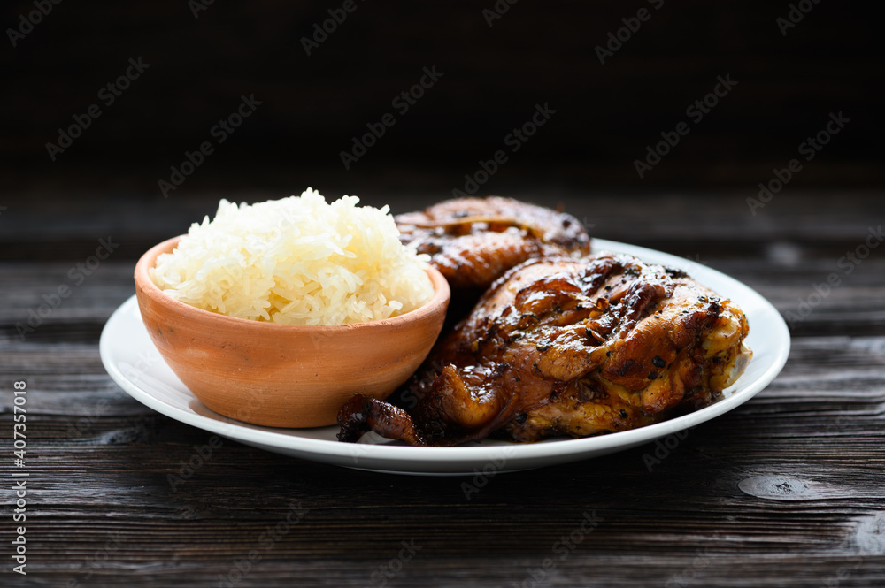 Thai food, Grilled chicken and sticky rice Thai food, Grilled chicken and sticky rice