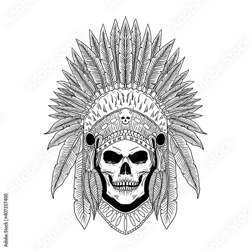 skull of native american warrior with tomahawk