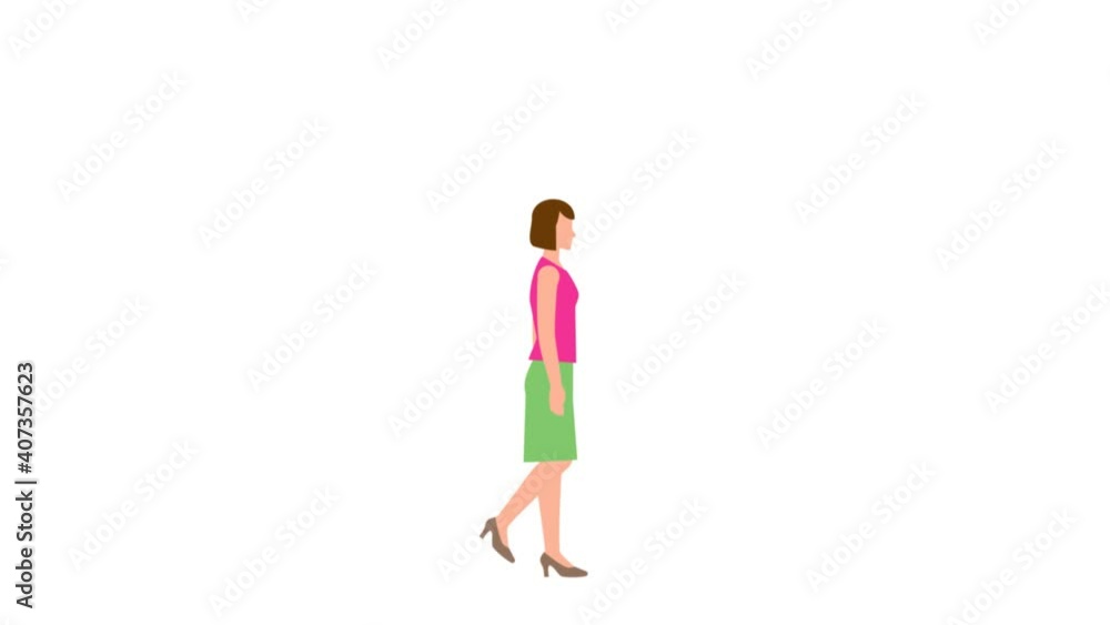 横から見た歩く女性。イラスト動画素材 横から見た歩く女性。イラスト動画素材