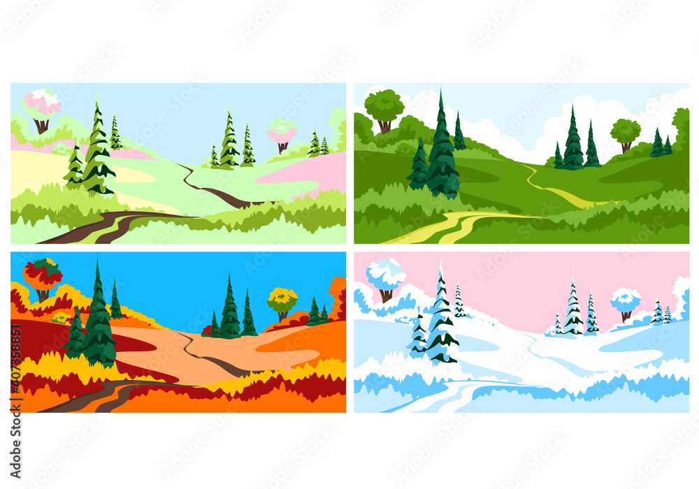 times of the year. seasons. vector set of illustrations with the seasons of the year