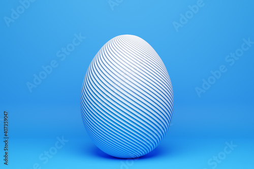 3d illustration of a hen s egg painted in  blue colors in the form of waves. Easter eggs