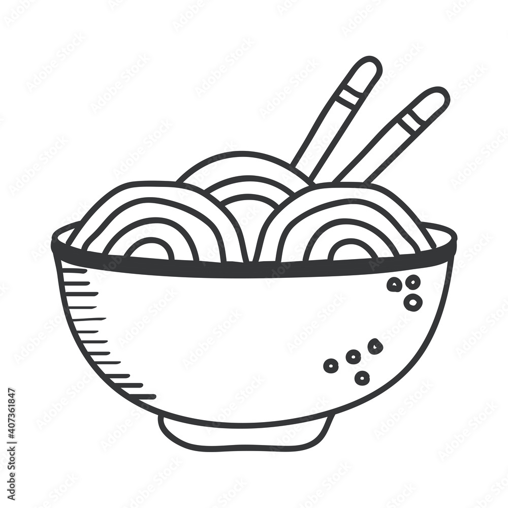 noodles bowl hand draw and line style icon vector design noodles bowl hand draw and line style icon vector design